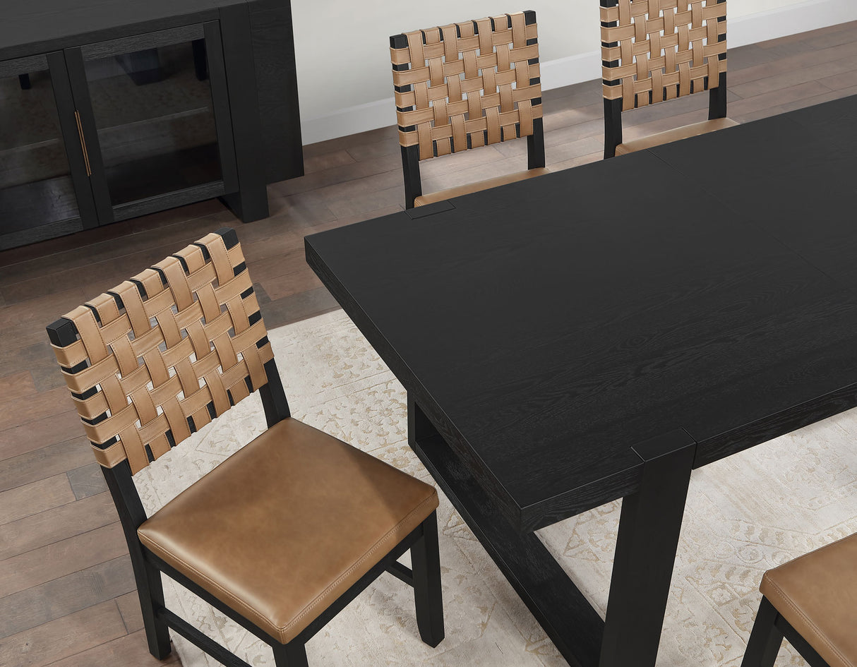 Reid 5-Piece Dining Set, Black Finish with Saddle Brown Vegan Leather from Steve Silver - Luna Furniture