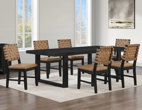 Reid 5-Piece Dining Set, Black Finish with Saddle Brown Vegan Leather from Steve Silver - Luna Furniture
