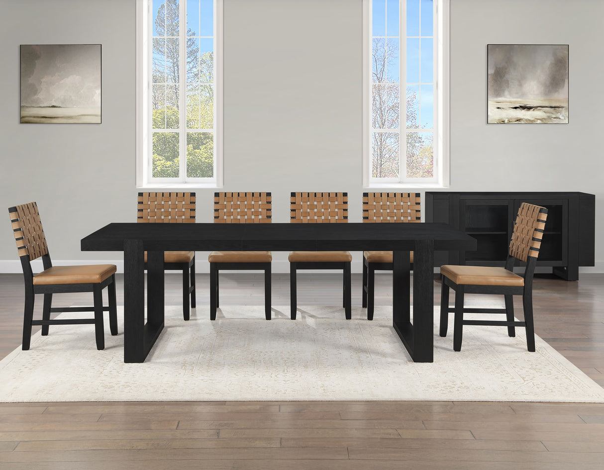 Reid 5-Piece Dining Set, Black Finish with Saddle Brown Vegan Leather from Steve Silver - Luna Furniture