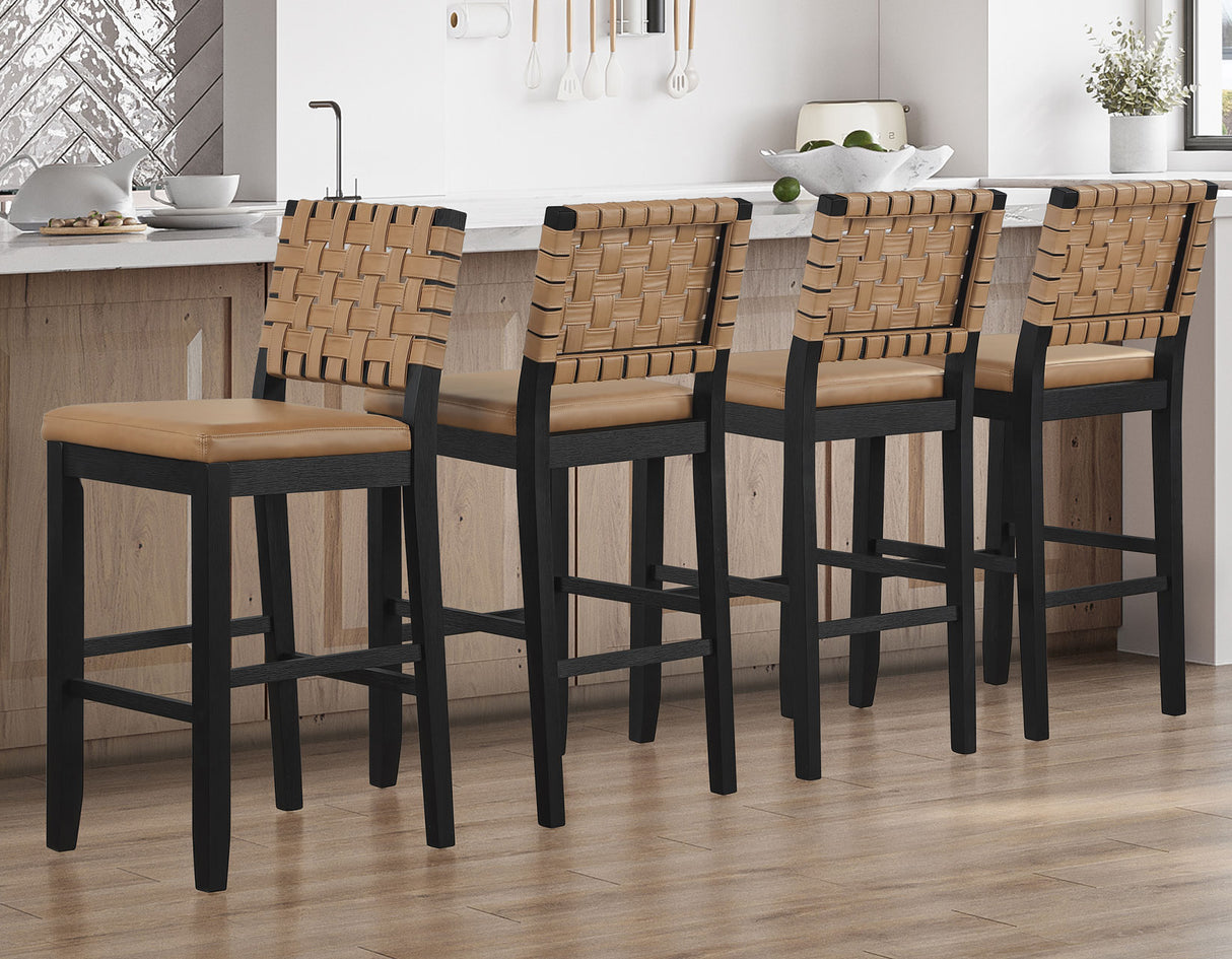 Reid Saddle Brown Vegan Leather 30″ Bar Stool, Black Finish, Set of 2 from Steve Silver - Luna Furniture
