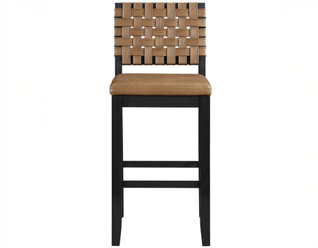 Reid Saddle Brown Vegan Leather 30″ Bar Stool, Black Finish, Set of 2 from Steve Silver - Luna Furniture