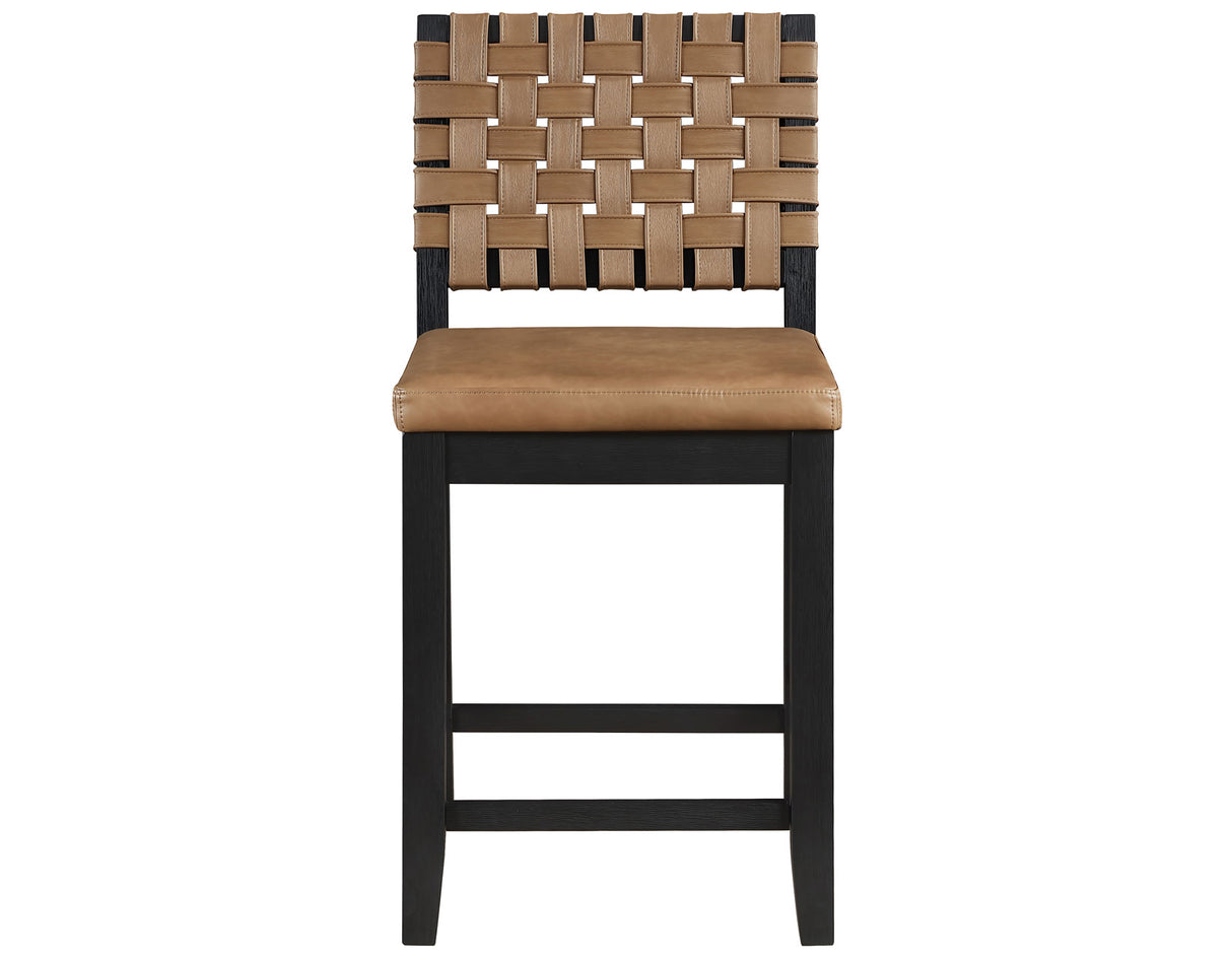 Reid Saddle Brown Camel Vegan Leather 24″ Counter Chair, Black Finish, Set of 2 from Steve Silver - Luna Furniture