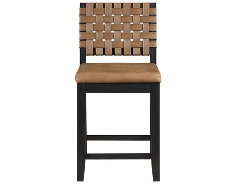 Reid Saddle Brown Camel Vegan Leather 24″ Counter Chair, Black Finish, Set of 2 from Steve Silver - Luna Furniture