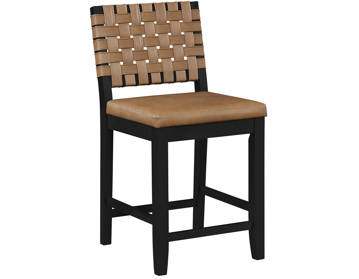Reid Saddle Brown Camel Vegan Leather 24″ Counter Chair, Black Finish, Set of 2 from Steve Silver - Luna Furniture