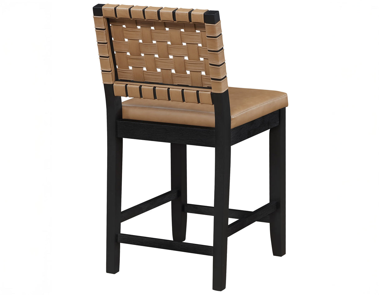 Reid Saddle Brown Camel Vegan Leather 24″ Counter Chair, Black Finish, Set of 2 from Steve Silver - Luna Furniture