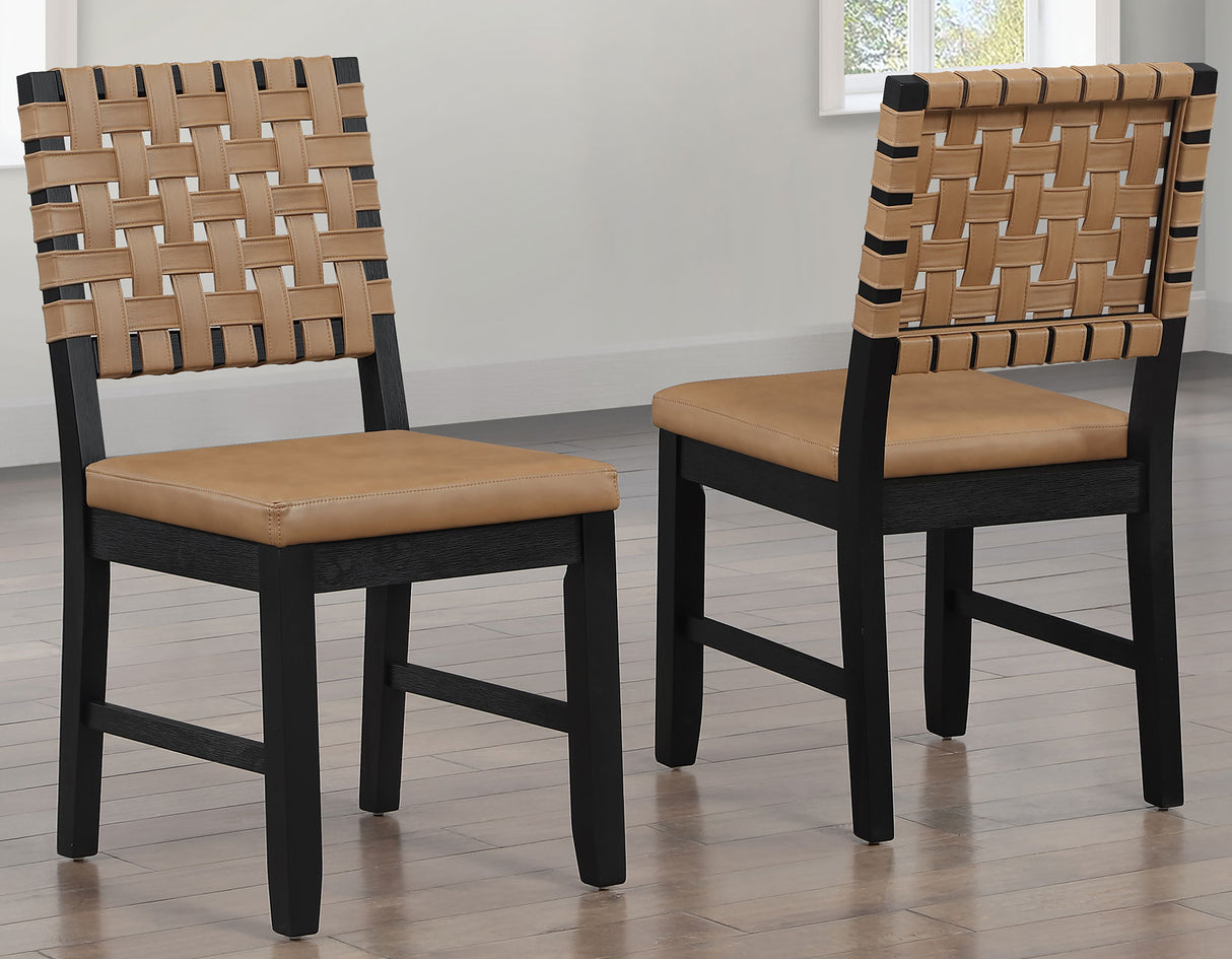 Reid 5-Piece Dining Set, Black Finish with Saddle Brown Vegan Leather from Steve Silver - Luna Furniture