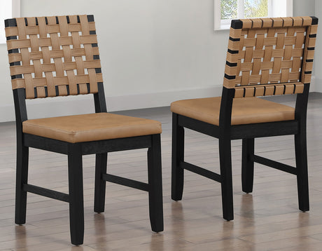 Reid Saddle Brown Vegan Leather Side Chair, Black Finish, Set of 2 from Steve Silver - Luna Furniture