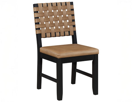 Reid Saddle Brown Vegan Leather Side Chair, Black Finish, Set of 2 from Steve Silver - Luna Furniture