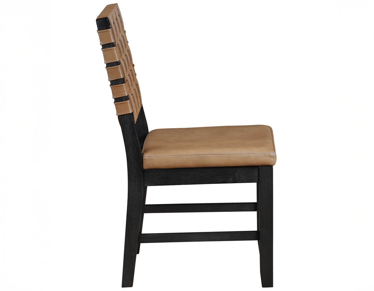 Reid 5-Piece Dining Set, Black Finish with Saddle Brown Vegan Leather from Steve Silver - Luna Furniture