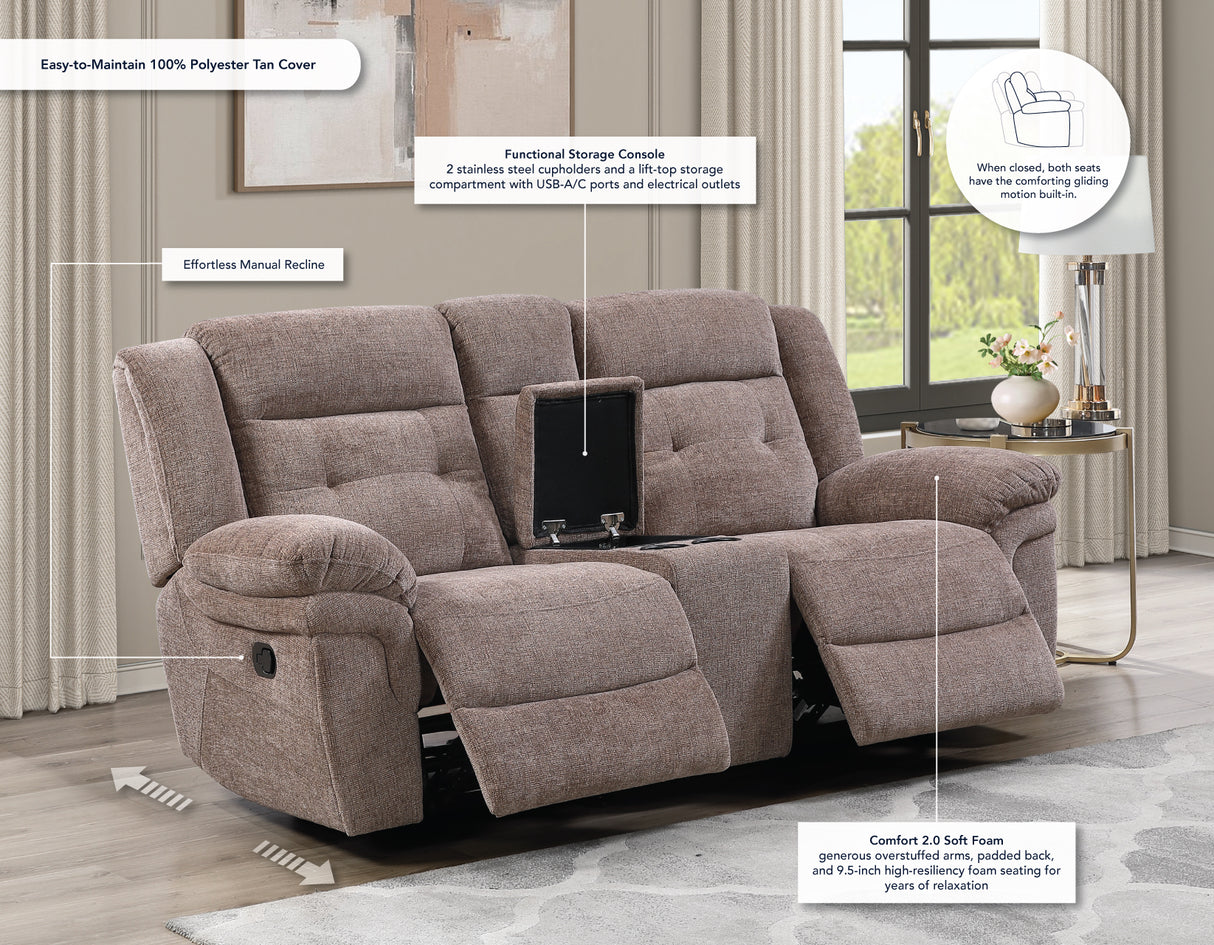 Sydney Brown Manual Recliner Console Loveseat from Steve Silver - Luna Furniture