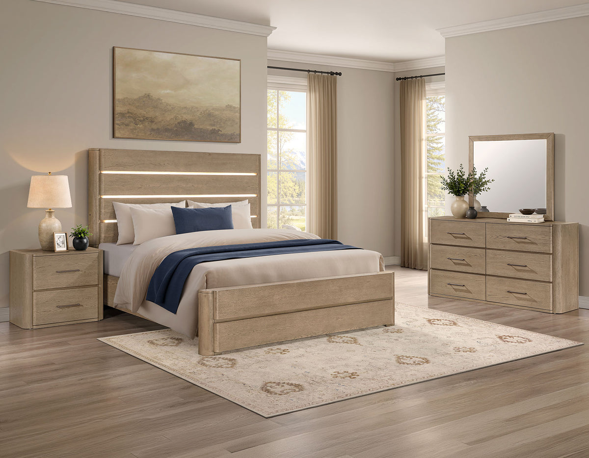 Theo Brown Queen Panel Bed with LED Strips from Steve Silver - Luna Furniture