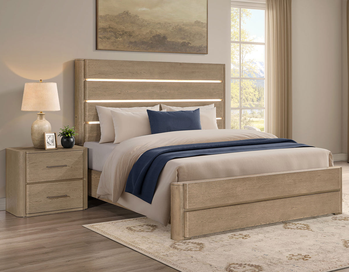 Theo Brown King Panel Bed with LED Strips from Steve Silver - Luna Furniture
