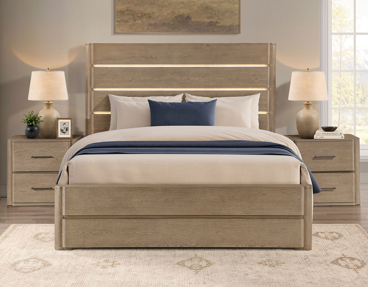 Theo Brown King Panel Bed with LED Strips from Steve Silver - Luna Furniture