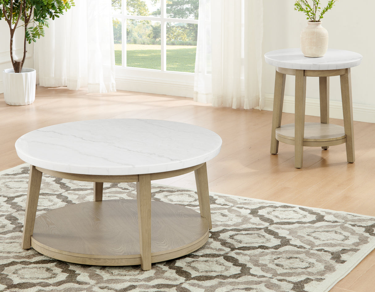 Vida, Round 36″ Cocktail Table, White Marble Top, Castered from Steve Silver - Luna Furniture