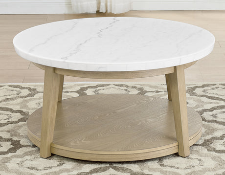 Vida, Round 36″ Cocktail Table, White Marble Top, Castered from Steve Silver - Luna Furniture