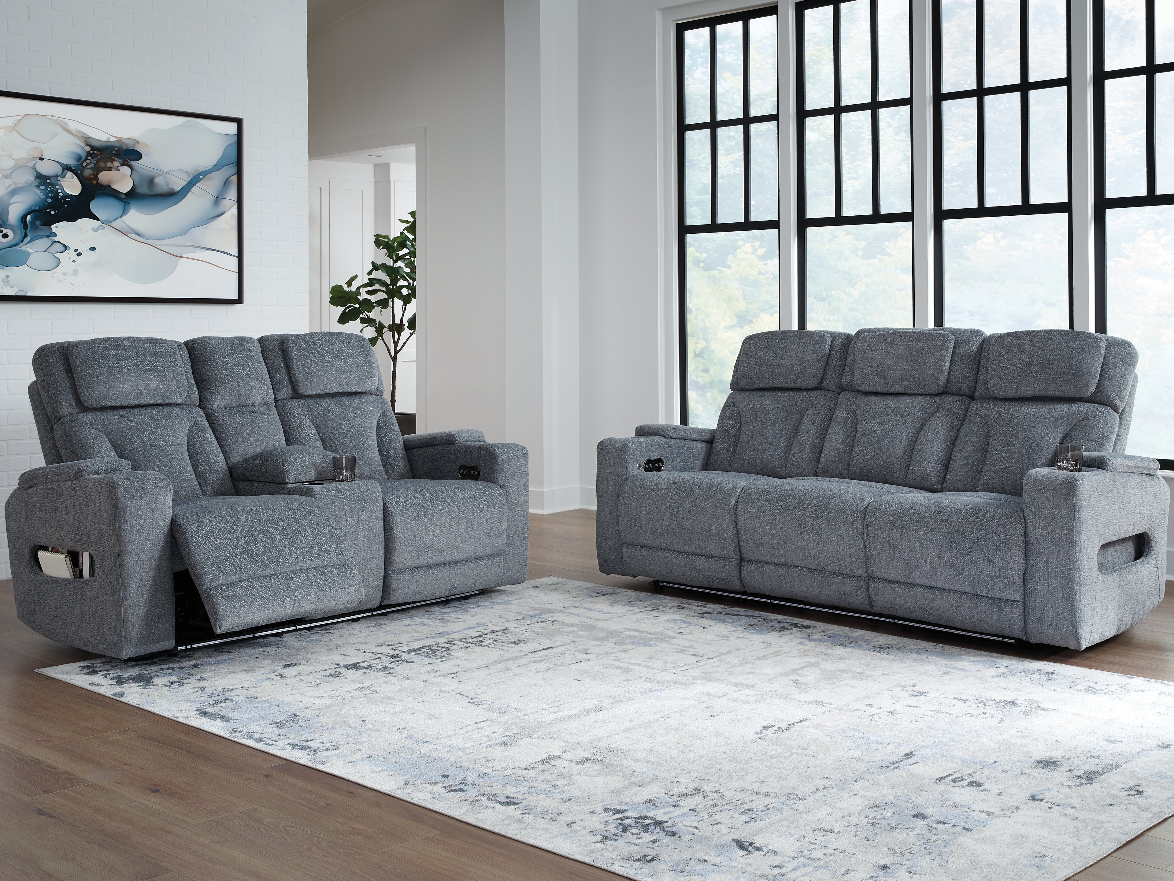 Ashley Studio Cave Power Reclining Sofa and Loveseat in Steel