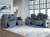 Studio Cave Power Reclining Sofa and Loveseat in Steel from Ashley - Luna Furniture