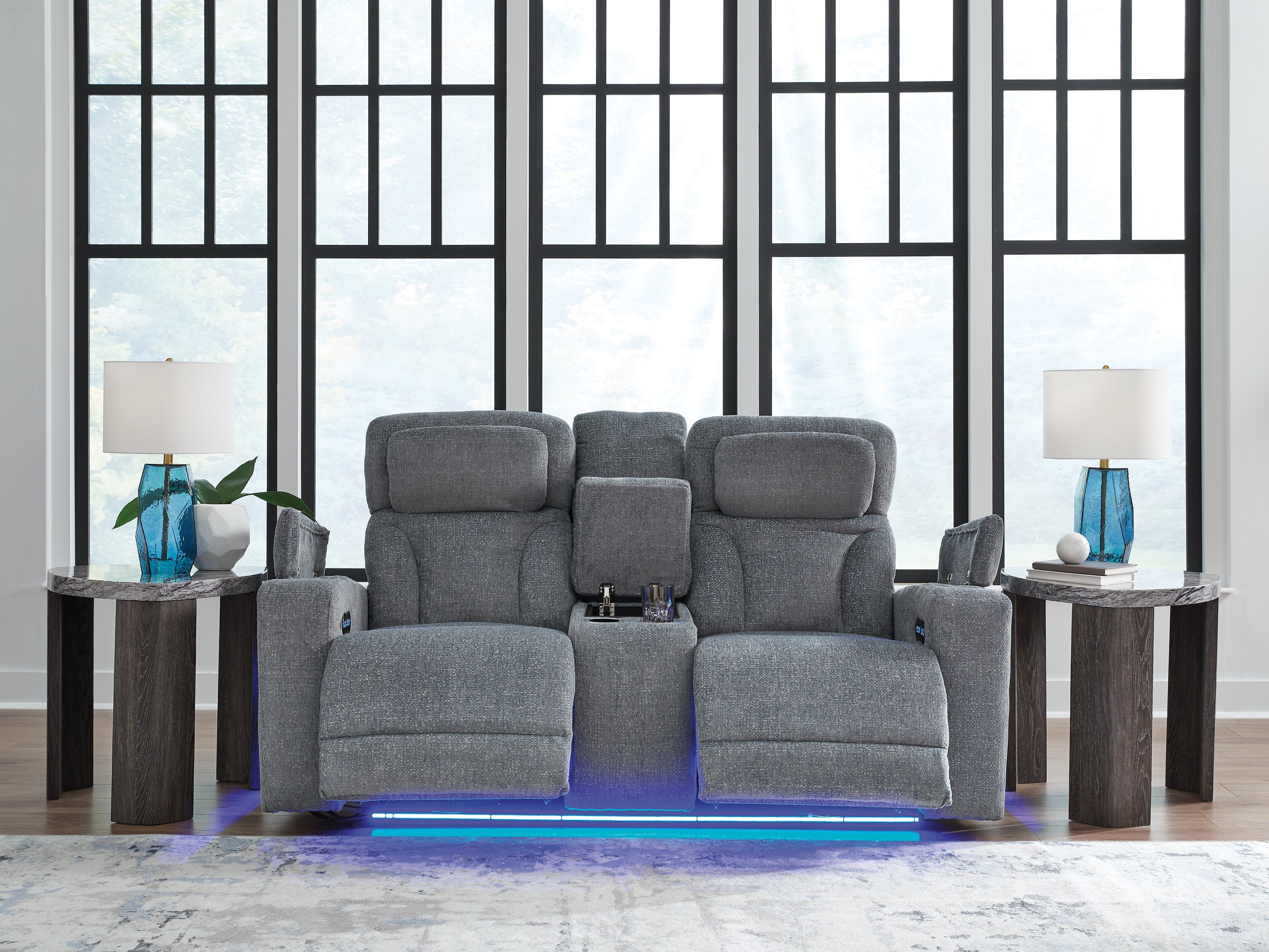 Ashley Studio Cave Steel Power Reclining Loveseat with Console
