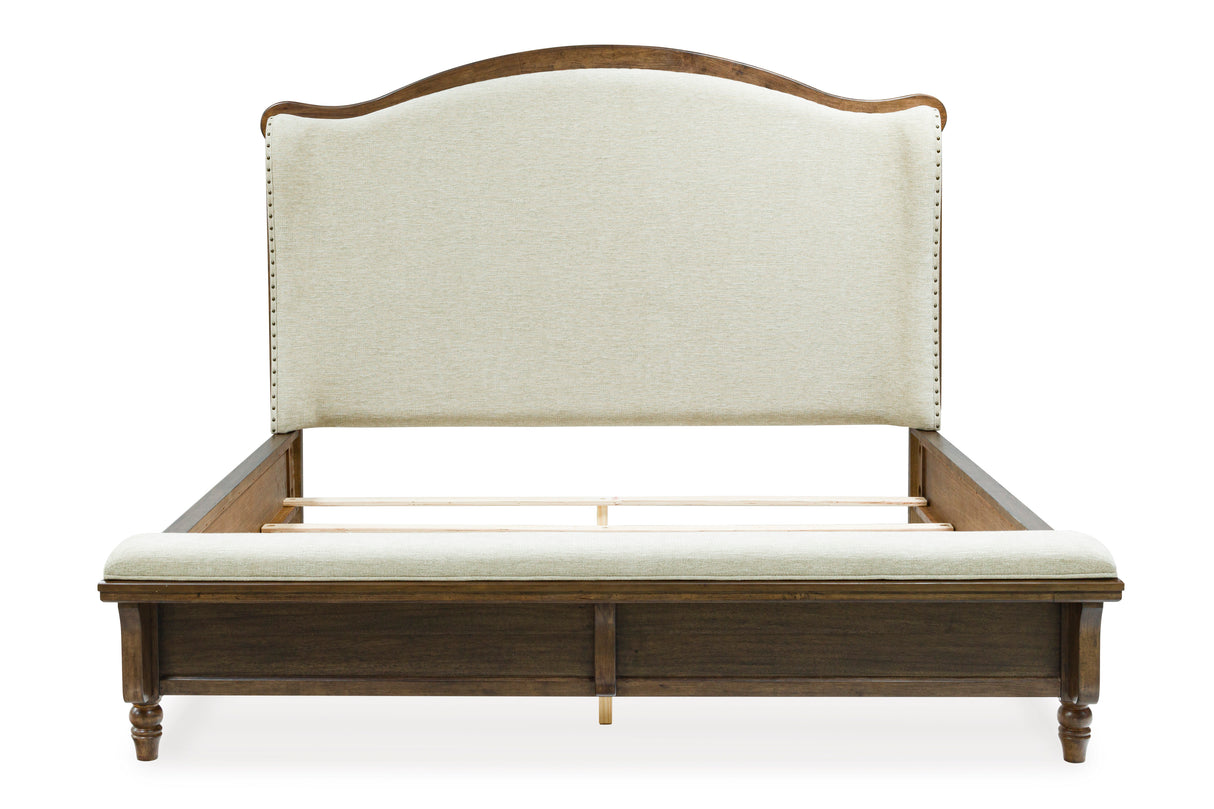 Sturlayne Brown King Upholstered Panel Bed with Footboard Bench from Ashley - Luna Furniture