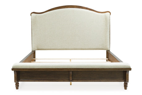 Sturlayne Brown King Upholstered Panel Bed with Footboard Bench from Ashley - Luna Furniture