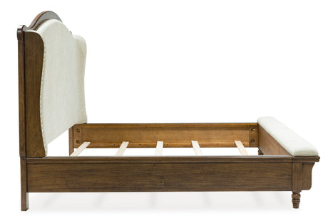 Sturlayne Brown King Upholstered Panel Bed with Footboard Bench from Ashley - Luna Furniture