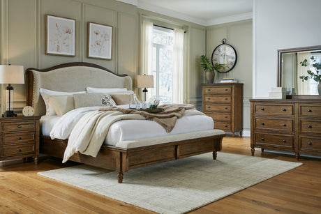 Sturlayne Brown King Upholstered Panel Bed with Footboard Bench from Ashley - Luna Furniture