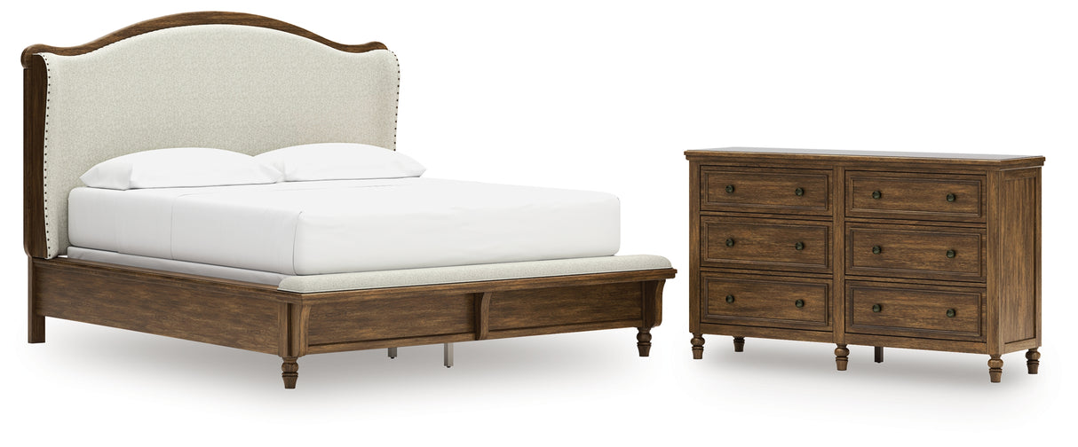 Sturlayne California King Upholstered Panel Bed with Dresser in Brown from Ashley - Luna Furniture