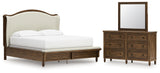 Sturlayne California King Upholstered Panel Bed with Mirrored Dresser in Brown from Ashley - Luna Furniture