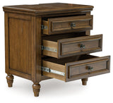 Sturlayne King Upholstered Panel Bed with Mirrored Dresser and 2 Nightstands in Brown from Ashley - Luna Furniture