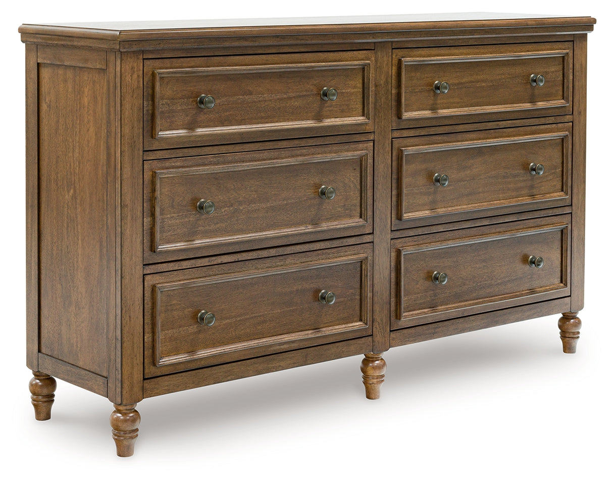 Sturlayne Queen Upholstered Panel Bed with Dresser and 2 Nightstands in Brown from Ashley - Luna Furniture