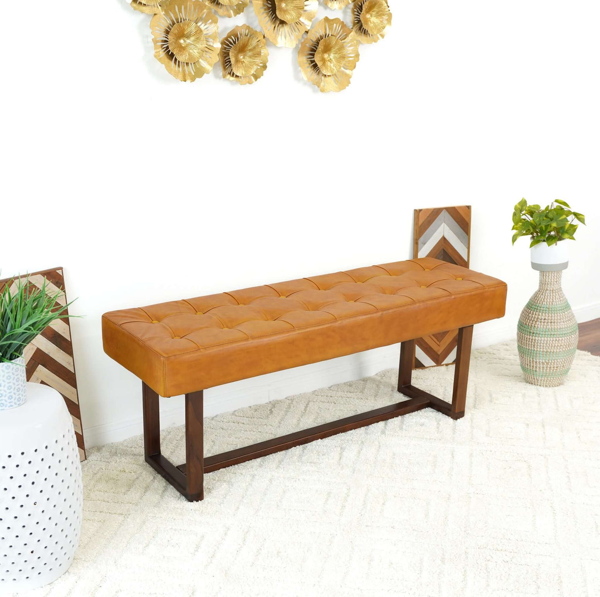 Cameron Tan Leather Bench from Midinmod - Luna Furniture