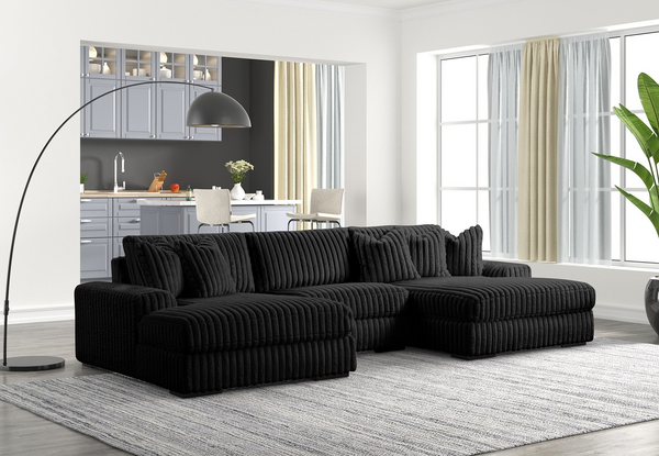 Sunday Black 3-Piece Double Chaise Sectional
