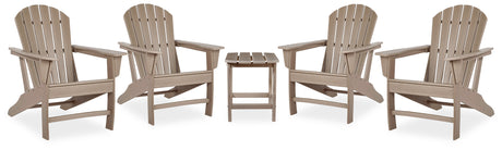 Sundown Treasure Driftwood 4 Adirondack Chairs and Outdoor End Table from Ashley - Luna Furniture