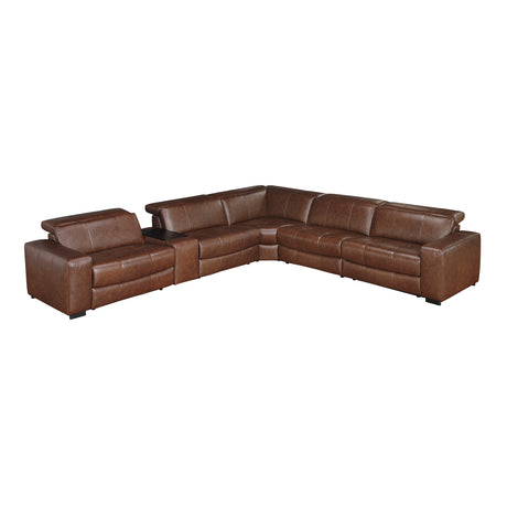 Sutton Brown 6-Piece Modular Leather Power Reclining Sectional 9790BRW from Homelegance - Luna Furniture
