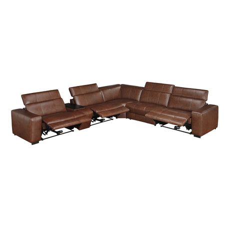 Sutton Brown 6-Piece Modular Leather Power Reclining Sectional 9790BRW from Homelegance - Luna Furniture
