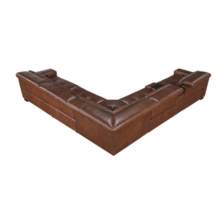 Sutton Brown 6-Piece Modular Leather Power Reclining Sectional 9790BRW from Homelegance - Luna Furniture