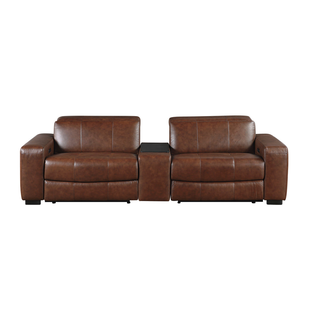 Sutton Brown Leather Power Double Reclining Loveseat with Center Console from Homelegance - Luna Furniture