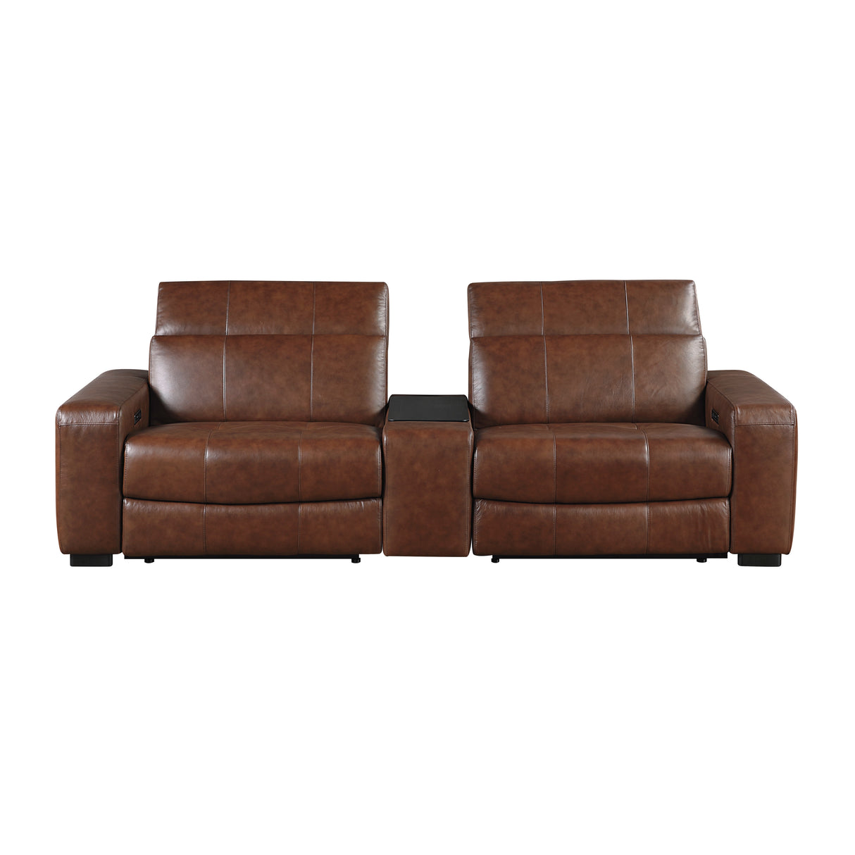 Sutton Brown Leather Power Double Reclining Loveseat with Center Console from Homelegance - Luna Furniture