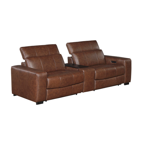 Sutton Brown Leather Power Double Reclining Loveseat with Center Console from Homelegance - Luna Furniture