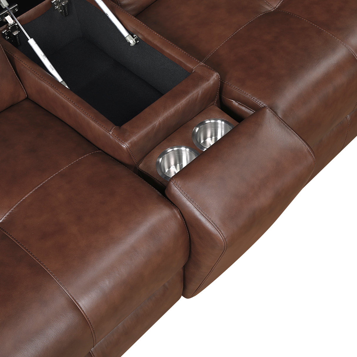 Sutton Brown Leather Power Double Reclining Loveseat with Center Console from Homelegance - Luna Furniture