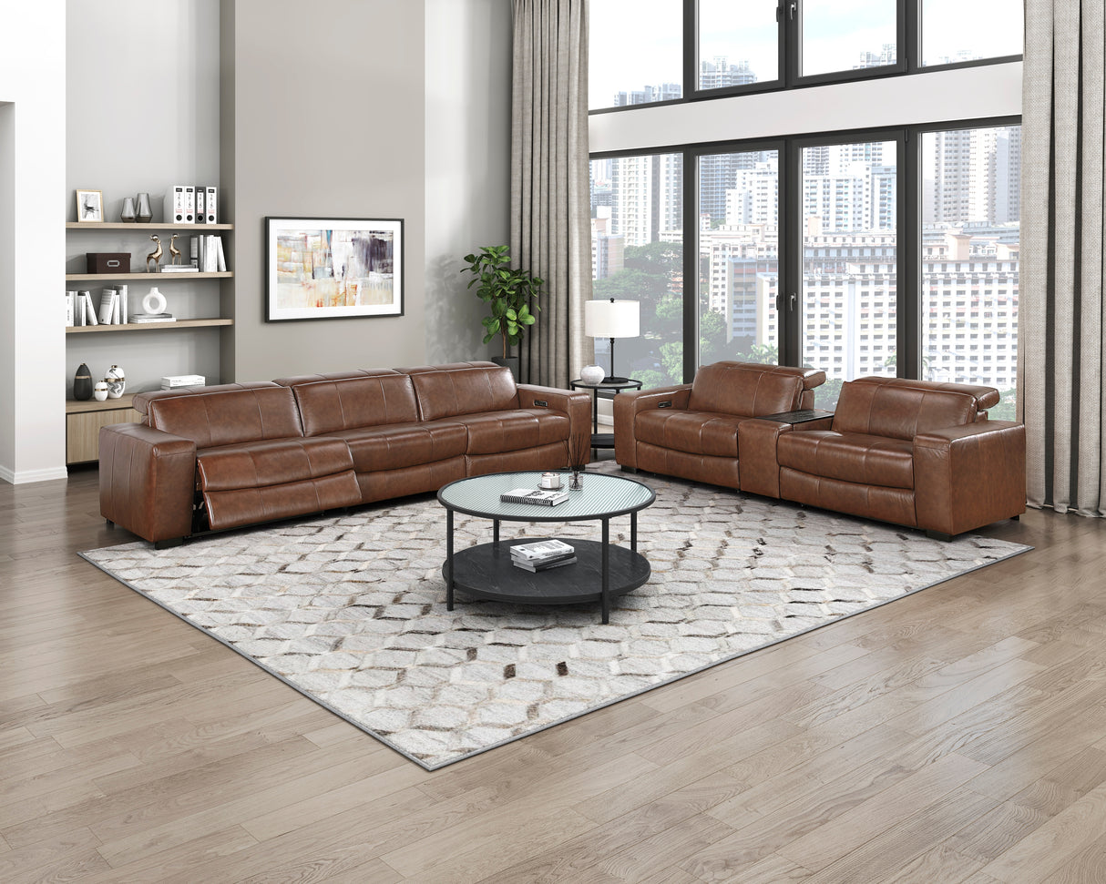 Sutton Brown Leather Power Double Reclining Loveseat with Center Console from Homelegance - Luna Furniture