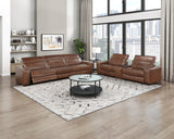 Sutton Brown Leather Power Double Reclining Loveseat with Center Console from Homelegance - Luna Furniture