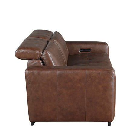 Sutton Brown Leather Power Double Reclining Loveseat with Power Headrests and Charging Ports from Homelegance - Luna Furniture