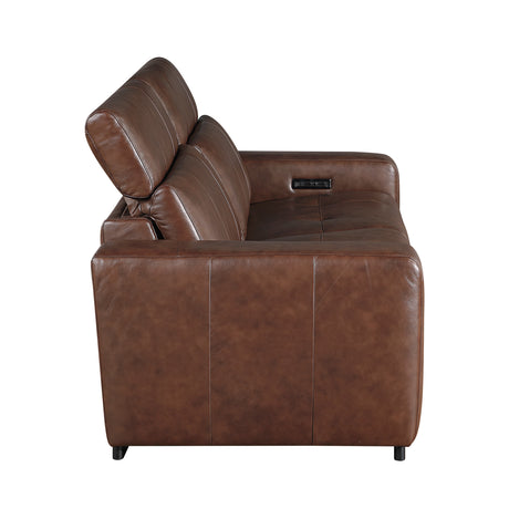 Sutton Brown Leather Power Double Reclining Loveseat with Power Headrests and Charging Ports from Homelegance - Luna Furniture