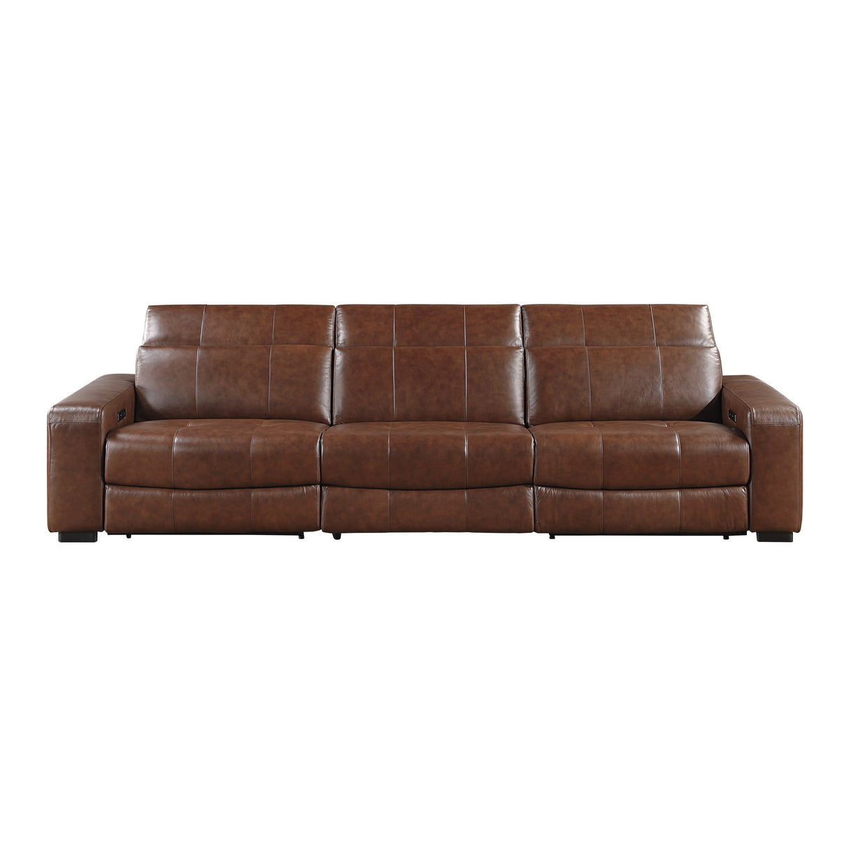 Sutton Brown Leather Power Double Reclining Sofa with Power Headrests and Charging Ports from Homelegance - Luna Furniture