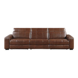 Sutton Brown Leather Power Double Reclining Sofa with Power Headrests and Charging Ports from Homelegance - Luna Furniture