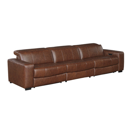 Sutton Brown Leather Power Double Reclining Sofa with Power Headrests and Charging Ports from Homelegance - Luna Furniture