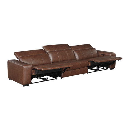 Sutton Brown Leather Power Double Reclining Sofa with Power Headrests and Charging Ports from Homelegance - Luna Furniture