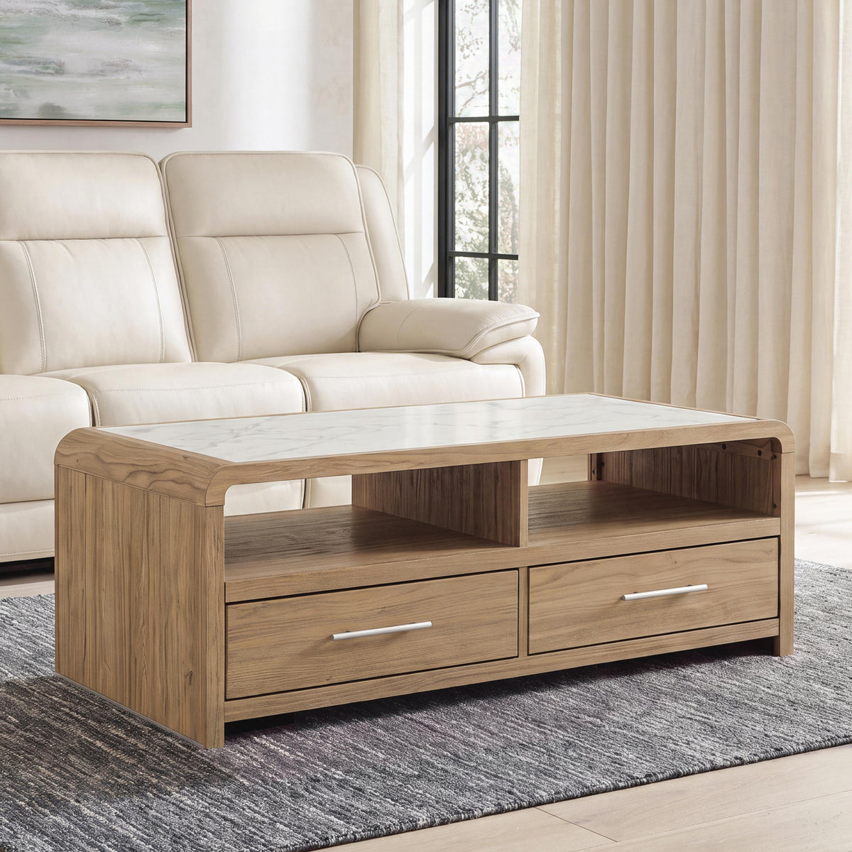 Dovander White/Natural Coffee Table from Ashley - Luna Furniture