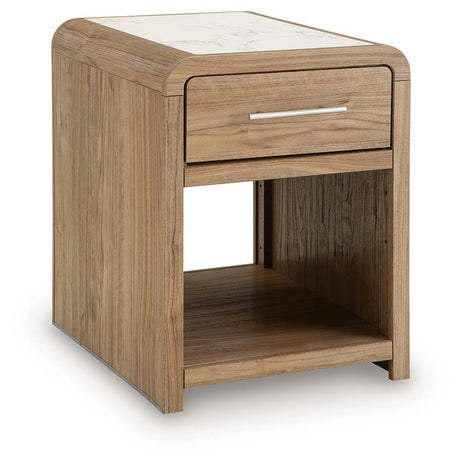 Dovander White/Natural Rectangular End Table from Ashley - Luna Furniture